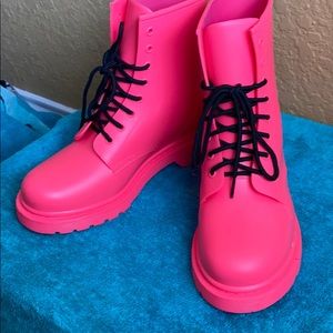 Neon pink MADDEN GIRL combat style boots
